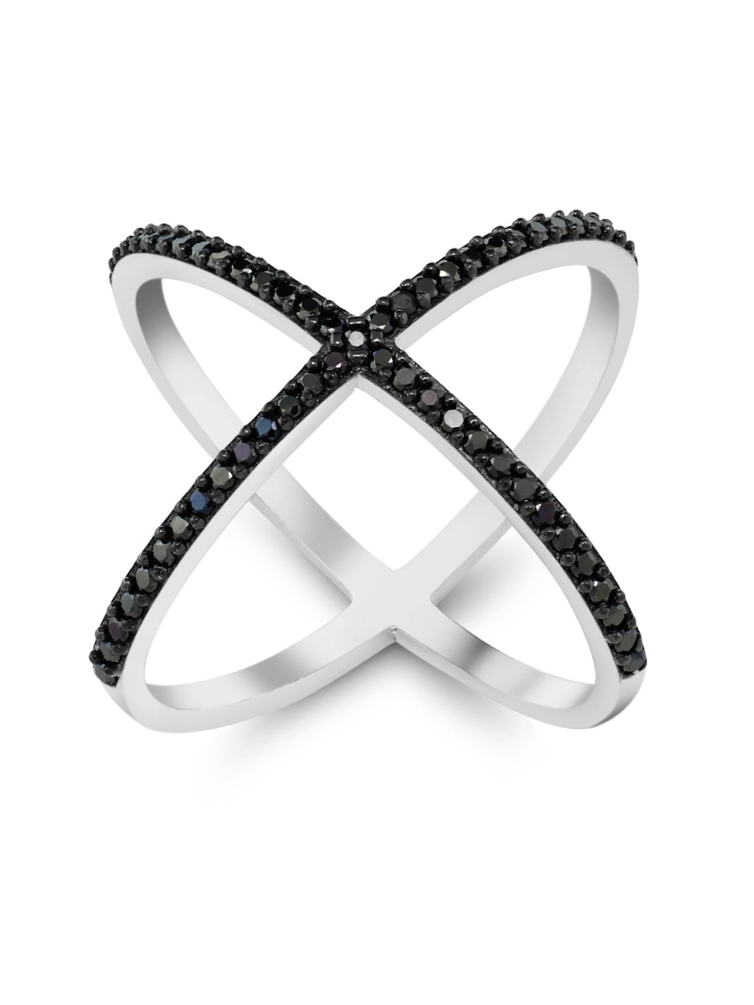 925 Sterling Silver White CZ Criss Cross Single /"x/" Long Ring
