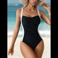 thumbnail image 6 of Women'S Ruched Swimsuit Flat Tummy Control Halter Adjustable Elegant Sports Monokini Black + White XL, 6 of 9