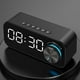 thumbnail image 4 of Reloj despertador LED con radio FM, altavoz Bluetooth inalámbrico, pantalla espejo, compatible con entrada auxiliar, TF, USB, reproductor de música inalámbrico para oficina y hogar. Negro, 4 of 7