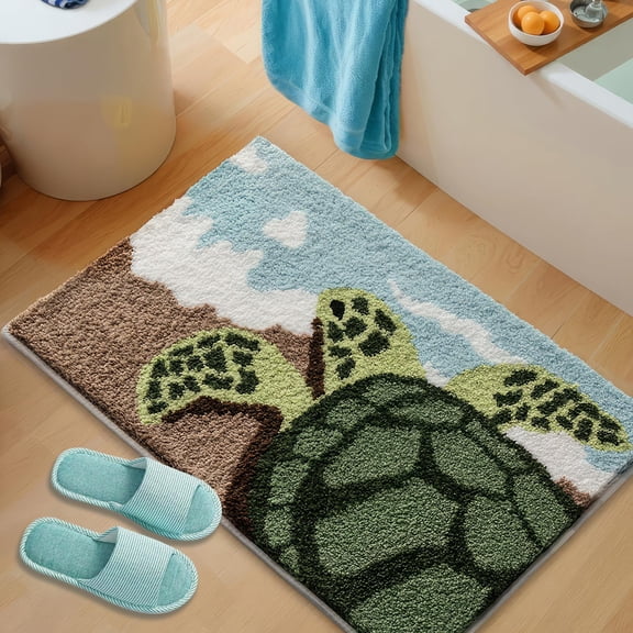 Funny Cartoon Sea Turtle Bath Mat, Non Slip Extra Absorbent Alligator Bathroom Rug, Ultra Soft Machine Washable Floor Mat for Tub Shower Door Decoration, 20"x31"