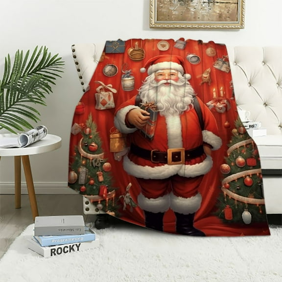 JEUXUS Santa Claus Throw Blanket for Couch Soft Blanket Plush Fleece Warm Cozy for Christmas Decor  Winter Bedding Essentials Wife Ideas