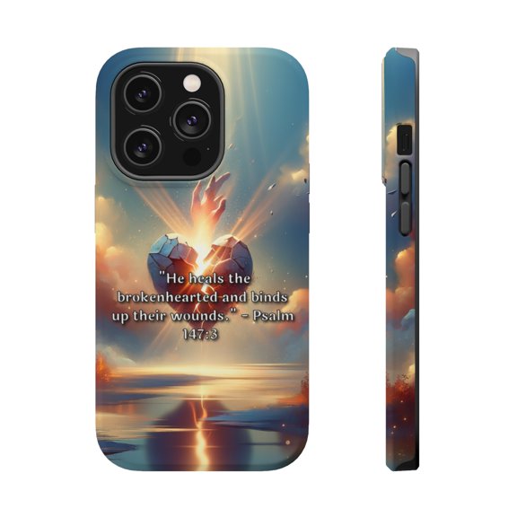 DistinctInk Tough Case for Apple iPhone 13 Pro MAX (6.7" Screen), Compatible with MagSafe Charging - "Healing the Brokenhearted: Psalm 147:3 Offers Comforting Wisdom"