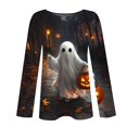 thumbnail image 5 of thefmos Women's Round Neck Halloween Print Top Long Sleeve Solid Color Casual Pullover Fashion Fall Winter Outfit, Multicolor S, 5 of 6