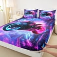 thumbnail image 3 of Homewish Motercycle Sports Player Twin Sheet Sets for Kids, Futuristic Square Abstract Twin Fitted Sheet, Fuchsia Blue Dirt Bike Flat Sheet, Super Cozy Room Decor, 3pcs, 3 of 7