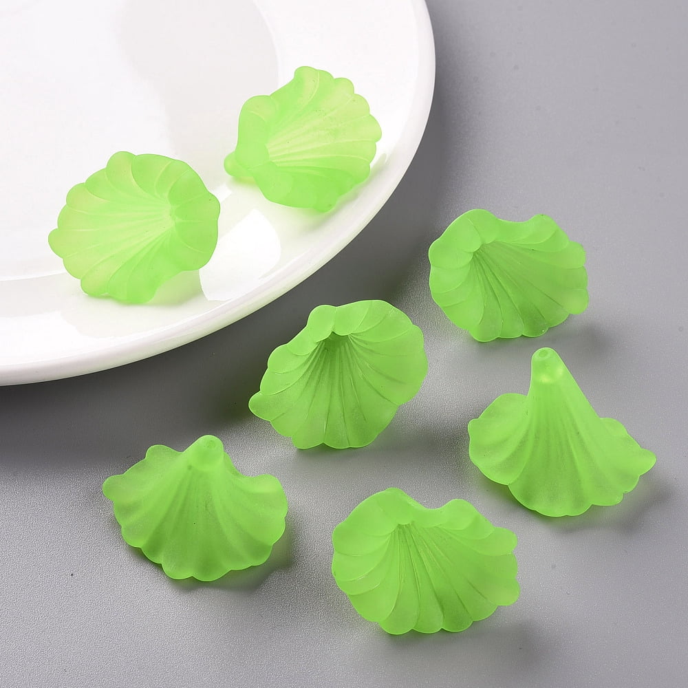Transparent Acrylic Beads Calla Lily Frosted Lawn Green 40.5x33x35mm Hole: 1.8mm about 135pcs/500g