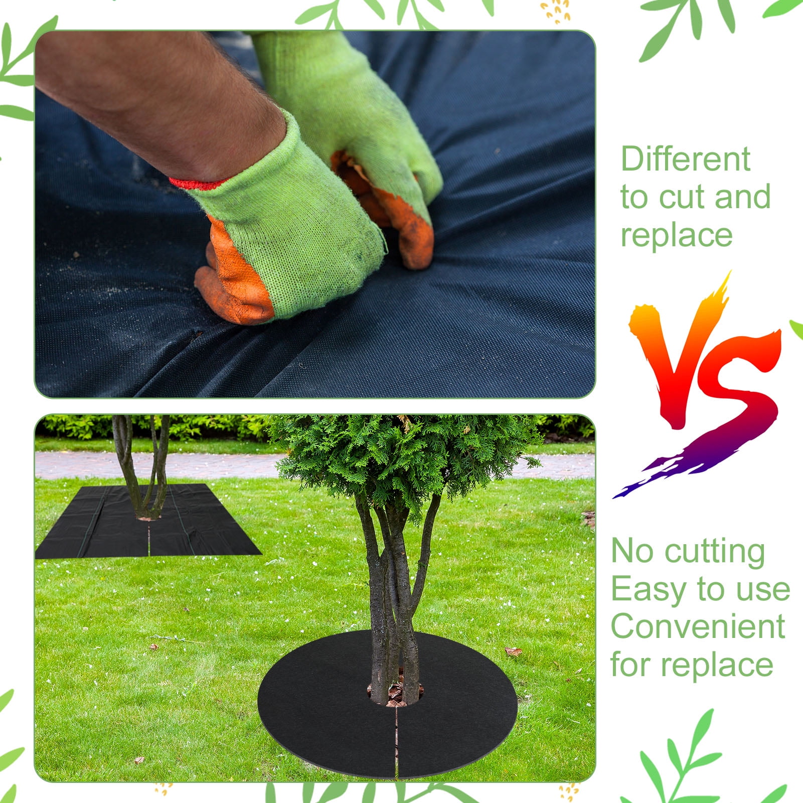Bocaoying 20 Pcs Tree Mulch Ring Weed Barrier Mats with Stakes Gloves, Fruit Tree Protector, 10Pcs 3.3Ft Square, 10Pcs 1.6Ft Round Thickened Landscape Fabric Mats, Garden Plant Cover for Weed Control
