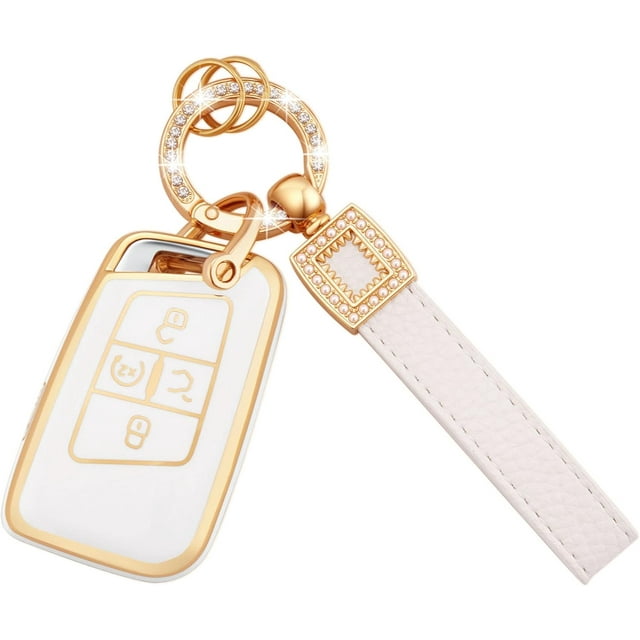 HAHDAXIA for Volkswagen Key Fob Cover with Leather Key Fob Keychain, 4 Buttons Soft TPU Keys Shells Girly White Key Fob Cover Compatible with Volkswagen Tiguan Atlas Passat Jetta Golf Alltrac