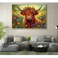 thumbnail image 5 of WFSposter Highland Cow With Wildflowers Canvas Wall Art Highland Cow Farmhouse Wall Decor Animal Themed Art Poster Print Living Room Bedroom Home Children's Room Decor Unframed, 5 of 6