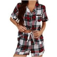 thumbnail image 2 of VEKDONE Women Pajamas Set 2 Piece Soft Button Down Plaid Sleepwear Drawstring Shorts Suits Short Sleeve Lapel Pjs Set Loungewear Comfy Home Pajama Sets Wine XL, 2 of 5