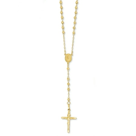 14k Beaded Crucifix - 14k Yellow Gold Crucifix Cross 3mm Beaded Rosary Necklace