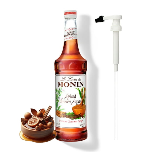 Monin Spiced Brown Sugar Flavouring Syrup, 25.4 fl oz (750ml) Glass Bottle with Absol White Pump