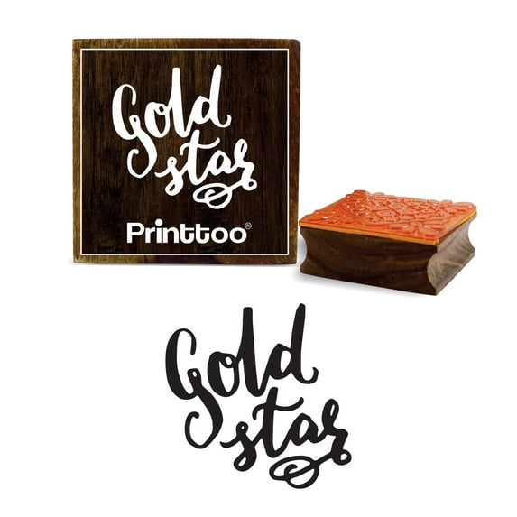 Printtoo Gold Star Word Design Diary Card Square Wooden Rubber Stamp Scrap-booking-4 x 4 Inches