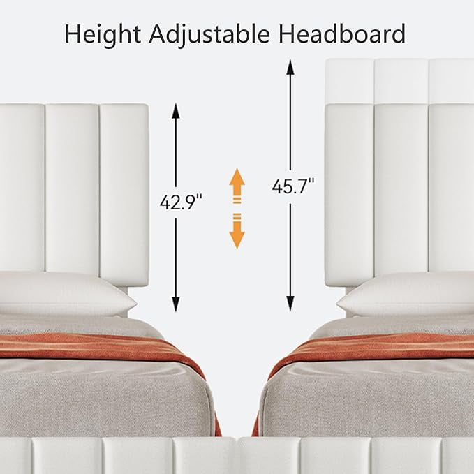 QUEEN Size Storage Bed Frame, Vertical Channel Tufted Adjustable Headboard, Linen Upholstered Platform Bed with 4 Oversized Underbed Drawers, Wooden Slats Support, No Box Spring Needed, Noise-Free