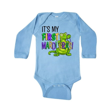 

Inktastic My 1st Mardi Gras Cute Alligator with Beads Gift Baby Boy or Baby Girl Long Sleeve Bodysuit