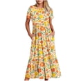 thumbnail image 2 of Fankiway Femmes Col Rond Manches Courtes Mi-Veau Double Poche Imprimé Floral Robe à Manches Courtes Robe à Col Rond Plus des Robes de Taille pour les Femmes Courbes Robes de Printemps pour les Femmes 3518, 2 of 5