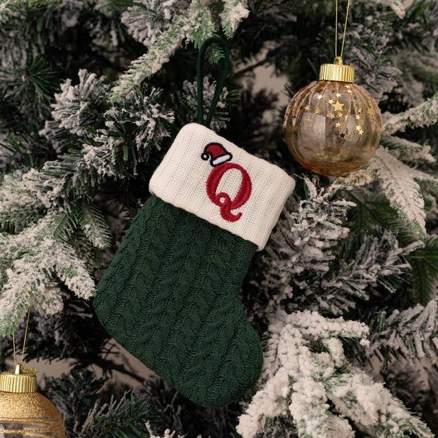 Home Decor Christmas Stockings With Initials Large Embroidered Letter Knit Red White Christmas Stocking For Family Holiday Decorations And Xmas Tree Fireplace