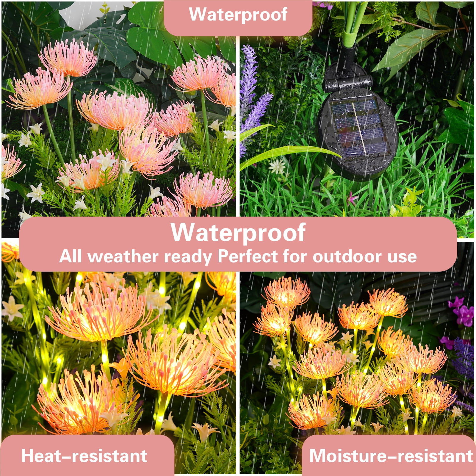Lyacmy 4 Pack Pink Flower Solar Garden Lights Outdoor, Waterproof Solar Lights for Yard Pathway Patio Outdoor Decor