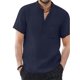 thumbnail image 1 of Txlixc Camisa con cuello levantado y botones para hombre, manga corta, color sólido, uso diario, ropa de calle informal, tops para hombre Txlixc Casual, 1 of 2
