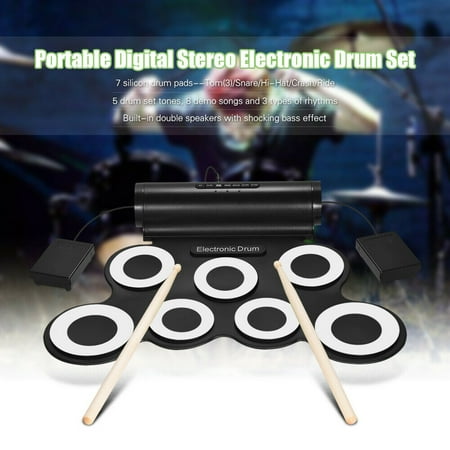 Portable USB Electronic Drum Kit Foldable Silicone Hand Roll-up Jazz Drum For Beginners and Children Practice with Foot (Best Electronic Drum Kit For Beginners)