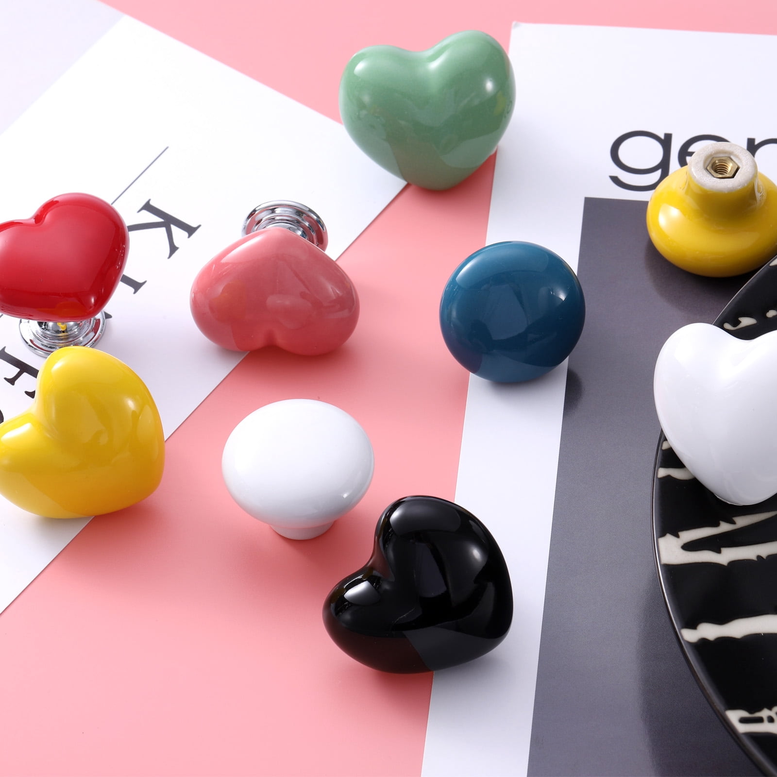 Unique Bargains Heart-Shaped Ceramic Drawer Knobs for Furniture Pink