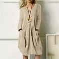 thumbnail image 2 of FRSASU Dresses for Women Spring and Autumn Cotton Linen Loose Solid Color Long Sleeve Pocket Dress, 2 of 8