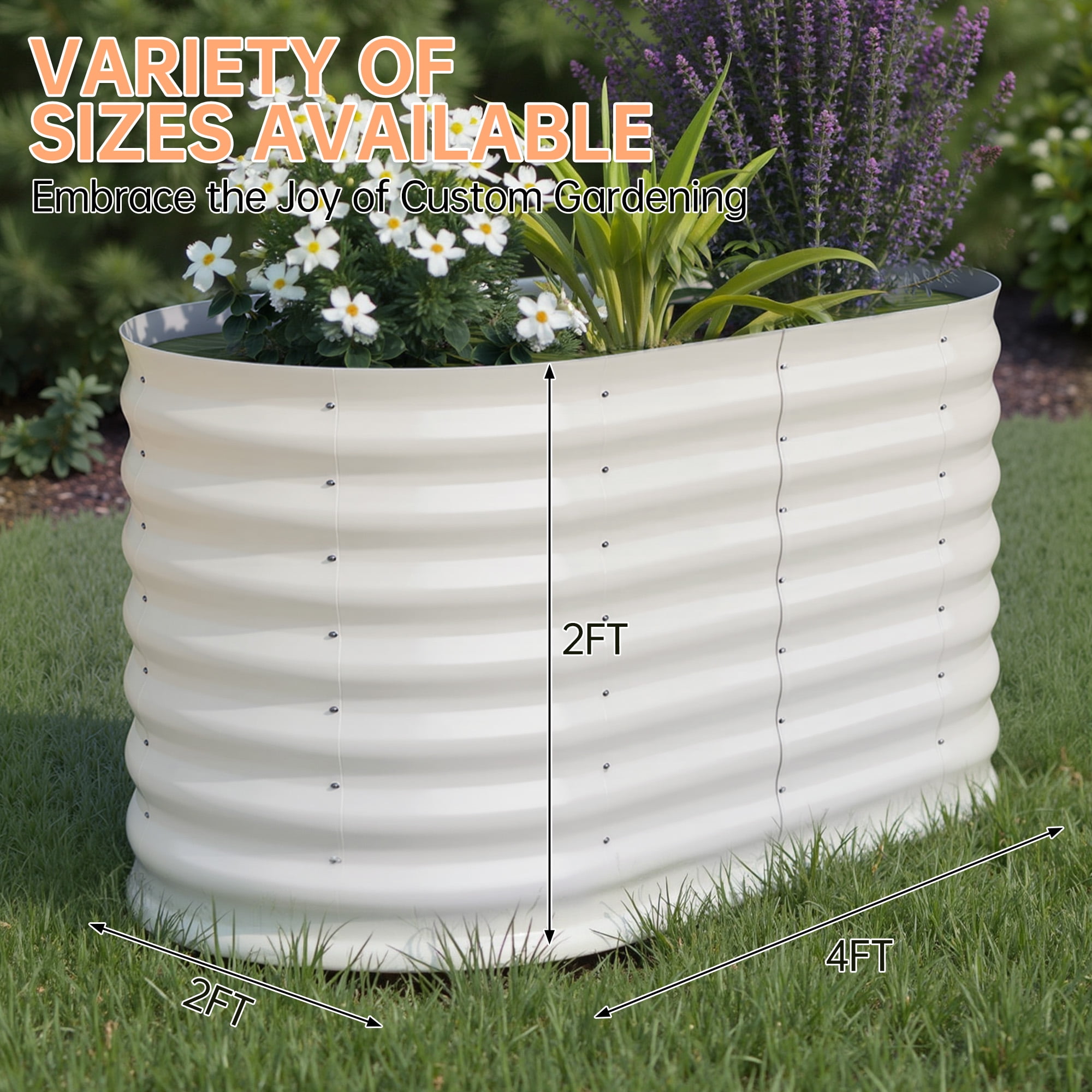 Heavy Duty Galvanized Raised Garden Bed, 4x2x2ft Beige Rust-Resistant Metal Planter Box for Flowers Herbs Vegetables for Gardening