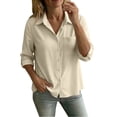 thumbnail image 3 of VBVC Women's Collared Button Down Shirt , Business Casual Work Blouse For Women , Ladies' Lightweight Long Sleeve Top with Pockets, Beige , S-2XL, 3 of 8