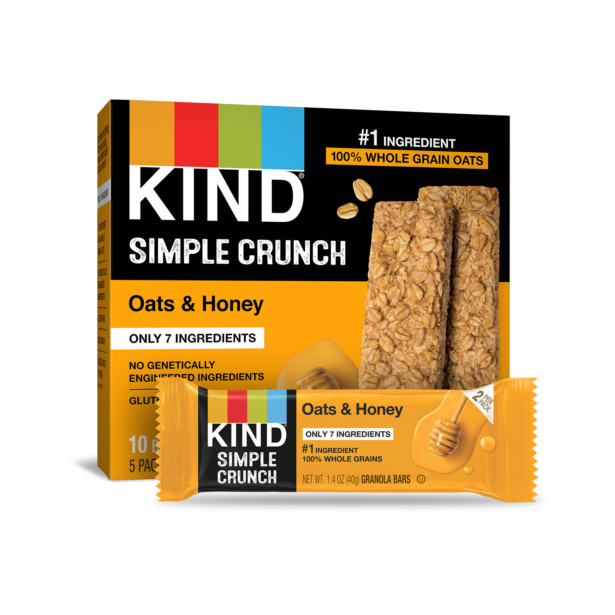 KIND Bars, Oats & Honey Simple Crunch, Gluten free, 1.4 oz, 5 Snack Bars