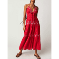 thumbnail image 2 of xiaxaixu Robe Longue Décontractée d'Été pour Femme, Broderie de Fleurs, à Nouer, Col Licou, Sans Manches, Robe Mode Dos Nu, Robe Trapèze, 2 of 5