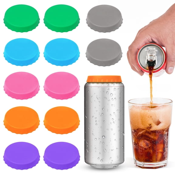 Genreen 12-Pack Silicone Soda Can Lids – Reusable Beer & Pop Can Covers – BPA-Free Beverage Protectors & Carbonation Savers – Fits Standard Cans (6 Colors)