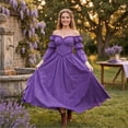 thumbnail image 6 of OIOLOYJM Medieval Renaissance Dress for Women Off Shoulder Victorian Gothic Witch Wedding Costume Dress Comfortable Fashion Elegant Cosplay Dress Purple S, 6 of 6