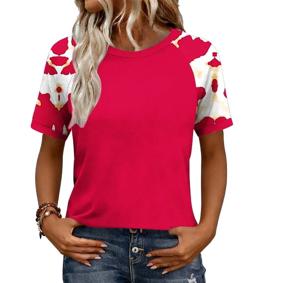 Baseball Shirts for Women Round Neck Short Sleeve Blouse Tropical Graphic Tees Summer Going Out Tops Blusas Casuales Para Mujer