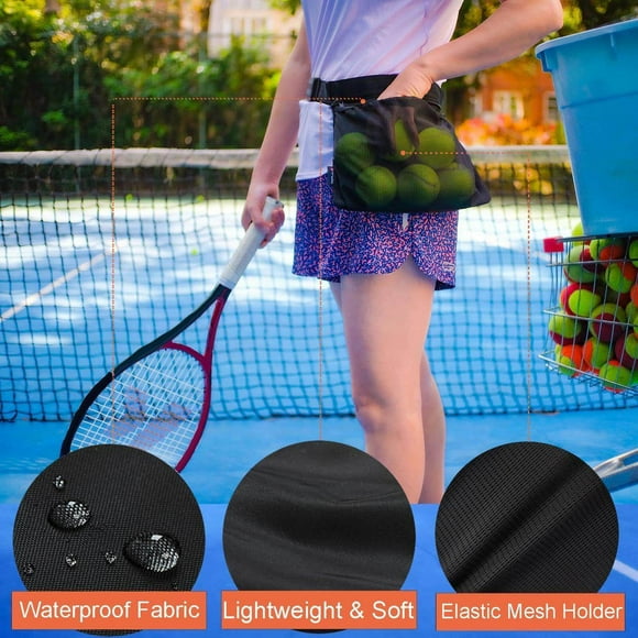 Langgg Tennis Ball Holder Pickleballs Waist Hip Training Bag Pouch Women Men Sack Black