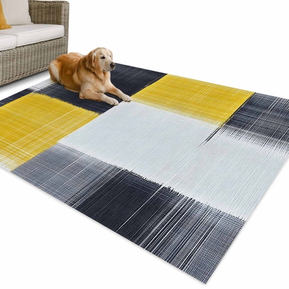 Outdoor Rug 4x6 ft Yellow Black Graffiti Block Waterproof Outdoor Patio Rug Mat Non Slip Outside Area Rugs Carpet for RV,Camping,Porch,Deck,Pool,Balconybackyard,Modern Abstract Texture Art