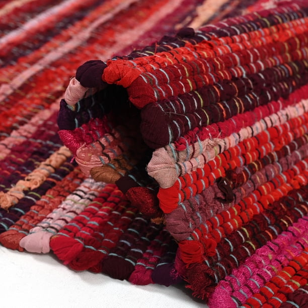 KLAVATE Striped Rag Rug Hand Woven & Reversible for Living Room