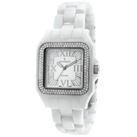 Peugeot Women's PS4897WT Swiss Ceramic Swarovski Crystal White Dial Watch
