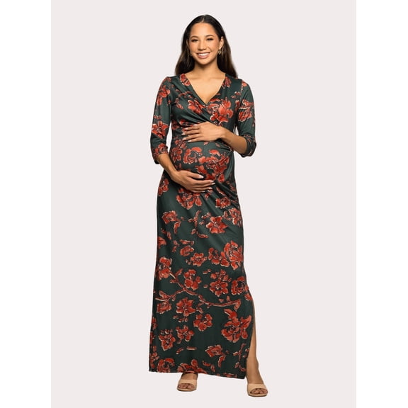 Maternity Floral Side Slit Faux Wrap Maxi Dress