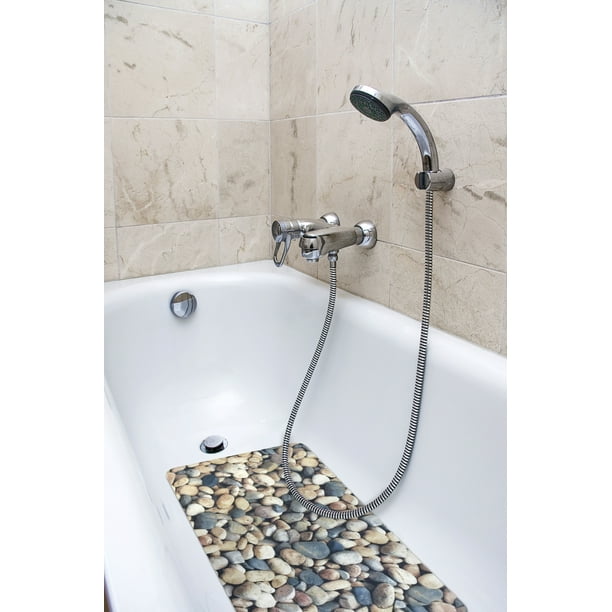 Splash Home Pebbles Fabric Printed PVC Bathtub Mats NonSlip Mildew