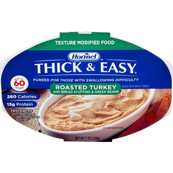 Hormel Thick and Easy, Pureed Turkey with Stuffing and Green Beans, 7 oz, Shelf-Stable, Fully Cooked (Pack of 7)