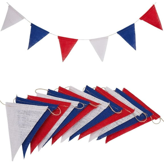 26Ft Red White Blue Pennant Banner Flags Burlap Banners Banner Pennant Patriotic Flag Party Triangle Bunting Garland for July 4th Birthday Home Outdoor Garden Hanging Decor Blue
