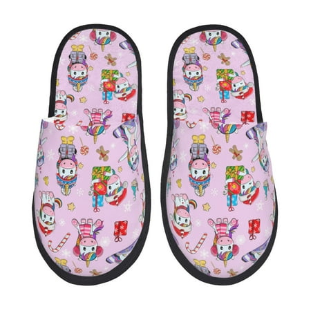 Balery Christmas Unicorns Slient Indoor Furry Fleece Comfort House Shoes Soft Non-Slip Home Shoes Cotton slippers House Slippers-- Medium