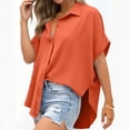 thumbnail image 2 of Horkkom Button Down Shirts for Women Summer Solid Color Short Sleeve Tops Collared Loose Casual Tops Slit Side XXL, 2 of 8