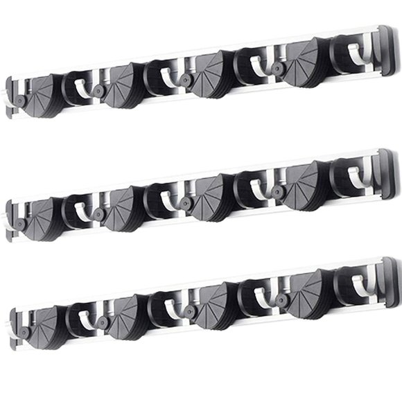 HUJI Wall Mount Broom Clamp Holder 4 Positions Grip Organizer & 5 Hooks Rack Home Kitchen Garage Mop tools Storage Organization System (3, 4 Position Grip Clamp Holder)