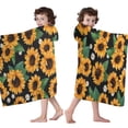 thumbnail image 4 of Black Orange White Flower Green Leaf Sunflower Pattern Hooded Bath Towel，60"x35" for Ages 3 To 12 Kids, Quick Dry Lightweight Soft Microfiber Hood Beach Towel Cover Up for Kids, 4 of 7