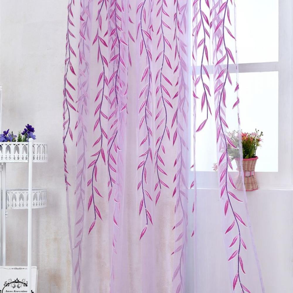 Willow Leaf Tulle Voile Door Window Curtain Drape Panel Sheer Scarf Valance