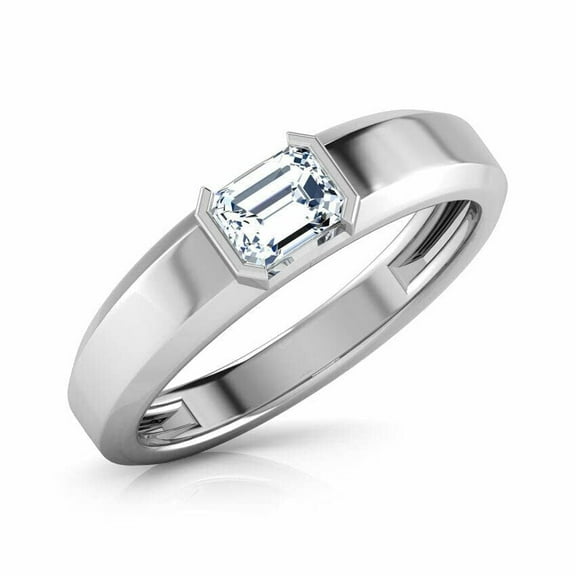 HeartsAndYou 1.1ct Engagement Ring for Women Emerald Cut Moissanite Solitaire Design 18k White Gold Over Silver