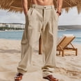 thumbnail image 4 of Zimjoy Men's Dress Pants Summer Wide Leg Linen Pants Breathable Casual Basic Trousers with Belt Loop, Khaki L, 4 of 4
