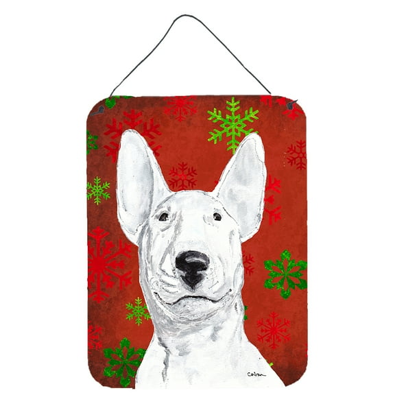 Bull Terrier Red Snowflakes Holiday Wall or Door Hanging Prints