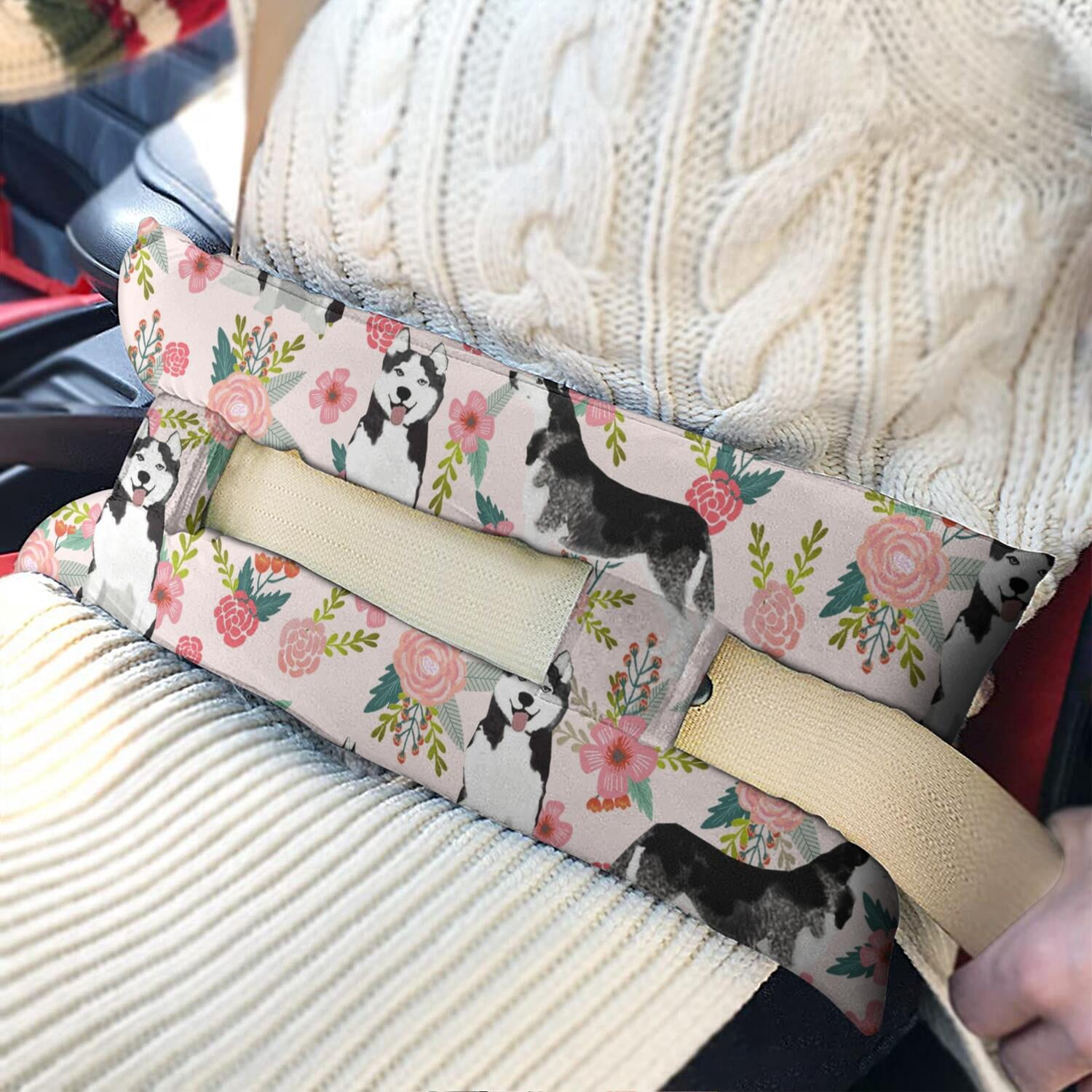 Dog Print Design Mastectomy Pillow for Car - Post Surgery Seatbelt Cushion - Soft Pressure Relief Pad for Breast Surgery