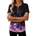 thumbnail image 4 of Erwazi Women's Short Sleeve Printed Blouse Zip V Neck Trendy Relax Fit Pullover Summer Casual Tops, 4 of 6